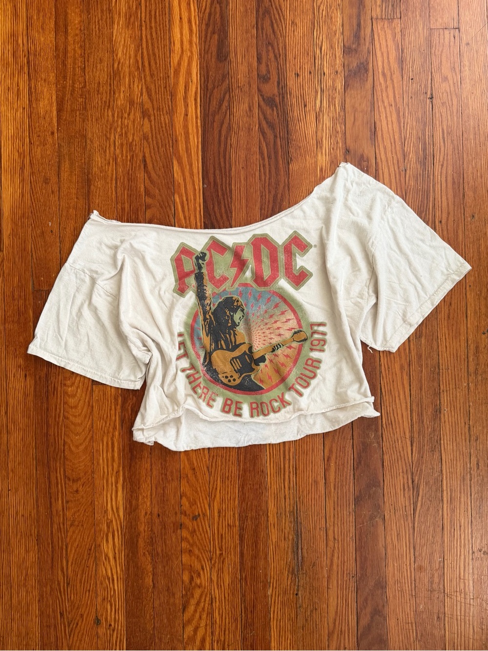 AC/DC White Off-Shoulder Rock Tour Graphic Crop Top